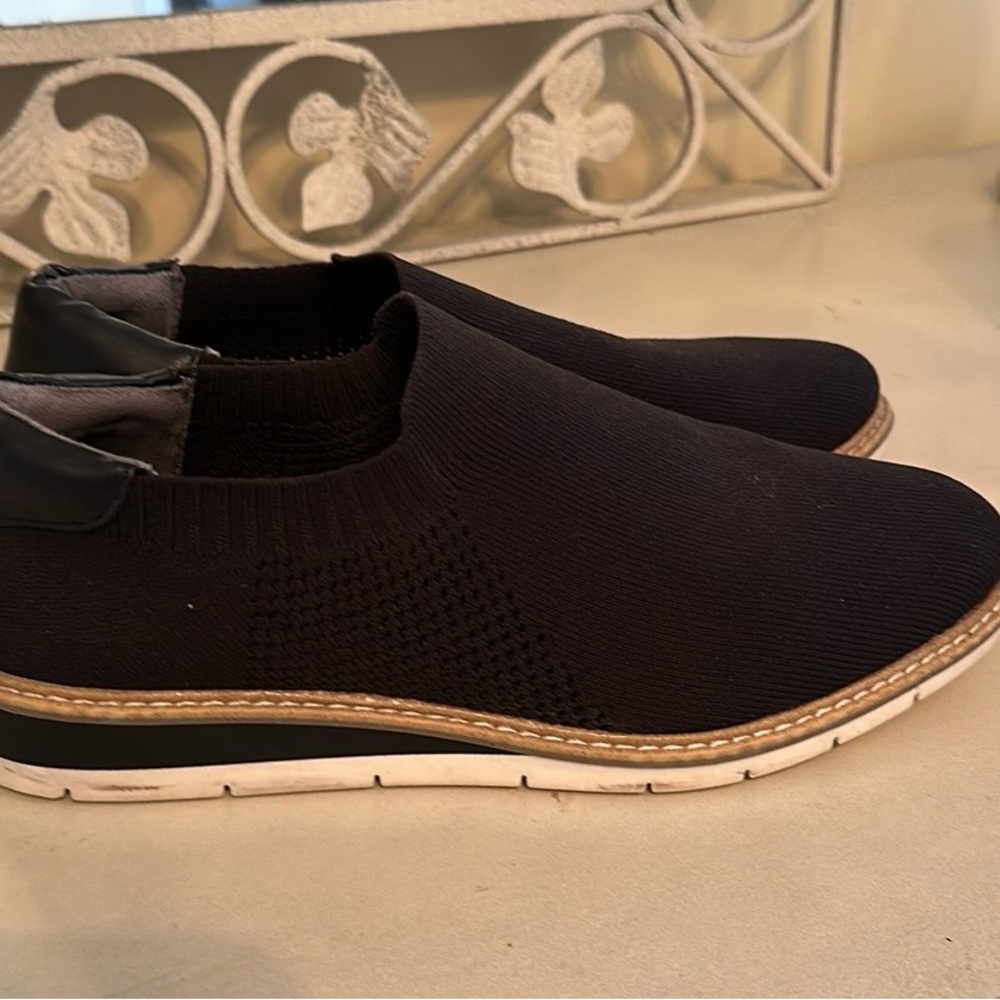 Black fabric slip ons with leather back.Bought at Off 5th .Wore once.Nice shoes